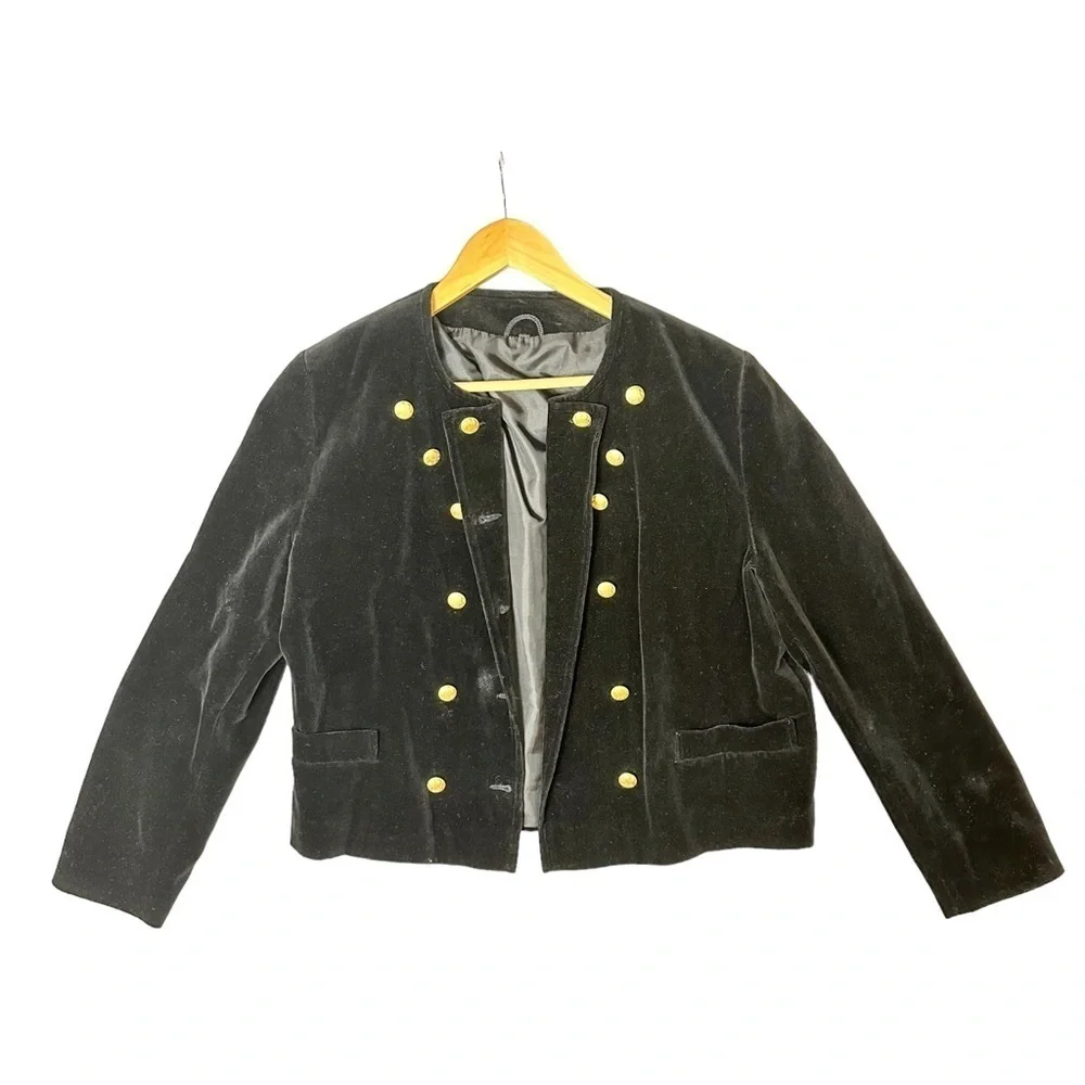 Black Velvet Military Styled Jacket Cotton Made in West Germany - Picture 5 of 9